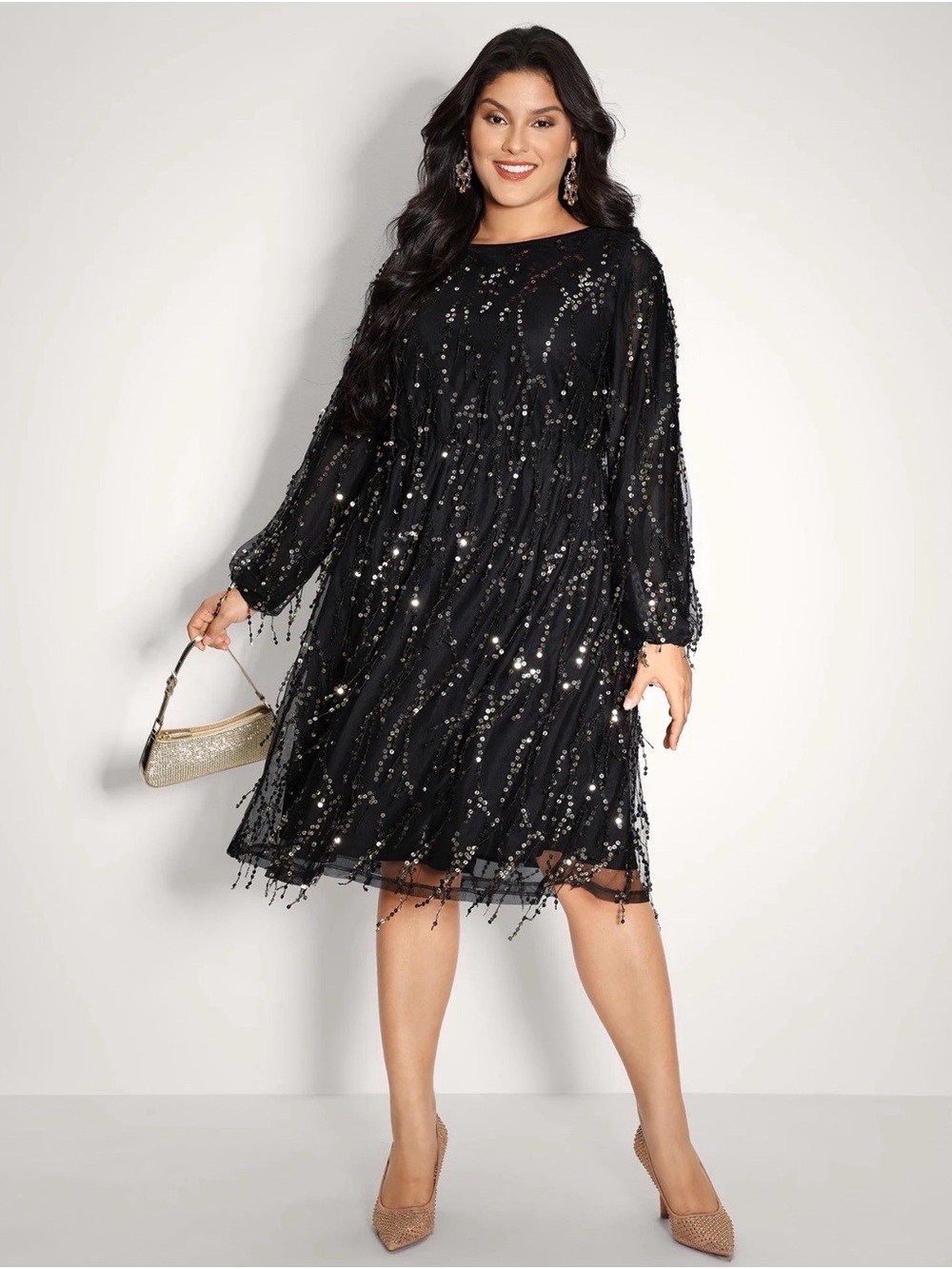 BloomChic Black Sequin Midi Dress